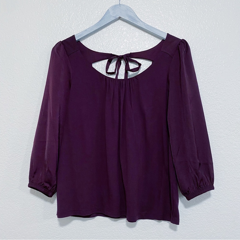 Banana Republic Factory | 3/4 Balloon Sleeve Tie Back Keyhole Draped Blouse Top